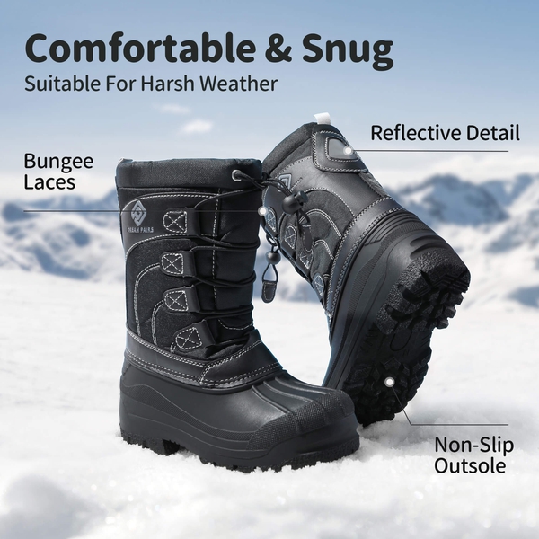 Kids Waterproof Shell Bottom Snow Boots - BLACK - 4